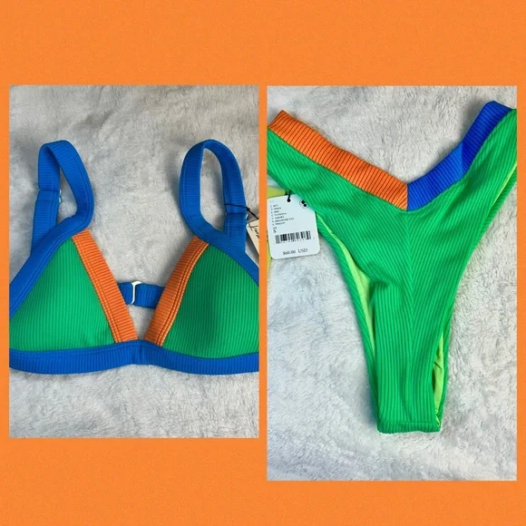 NWT One One Free People swimwear bikini top & bottom Small color block 2 piece - Picture 2 of 16